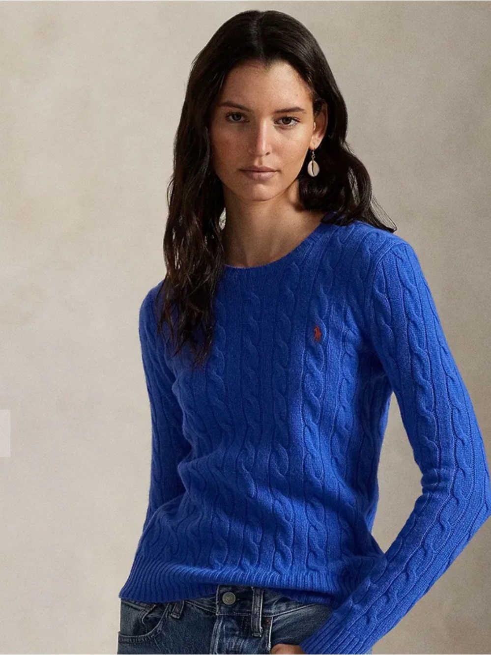 POLO RALPH LAUREN Royal Blue Wool Cashmere Cable Knit Sweater Size M